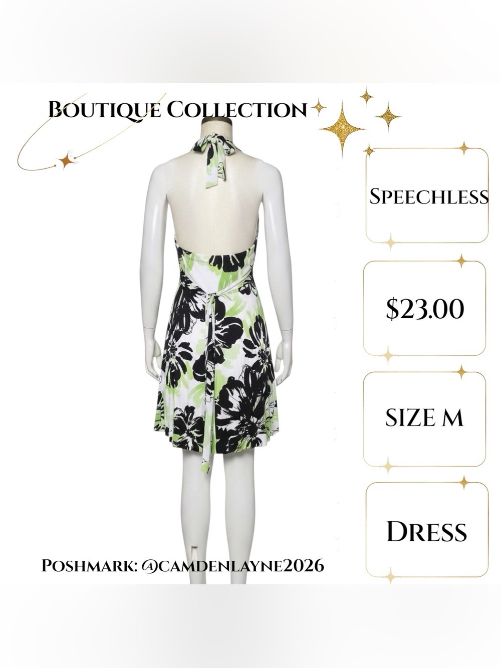 Speechless Lime & Black Halter Floral Mini Dress - Picture 6 of 7
